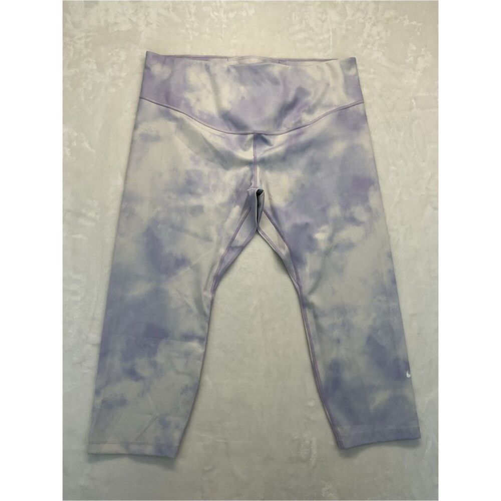 Nike One Icon Clash Leggings Womens 1X Purple Tie Dye Cropped Dri Fit Pants Plus